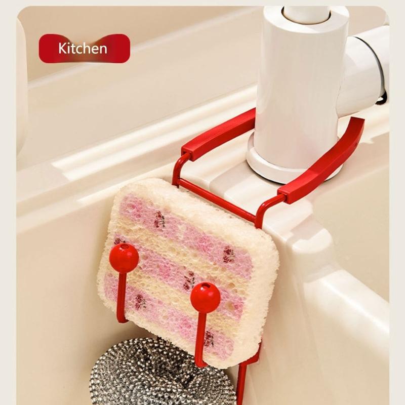 Metal Faucet Sponge Holder Rack, Two Shelf Sink Rack With Hanging Fit and Open Wire Drainage for Washing Tools