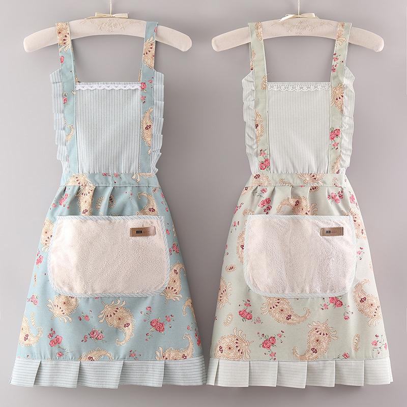 Cotton Canvas Floral For Women'S Kitchen Oilproof Apron With Pockets And Adjustable Waist Belt Waterproof Sleeveless Bib Apron