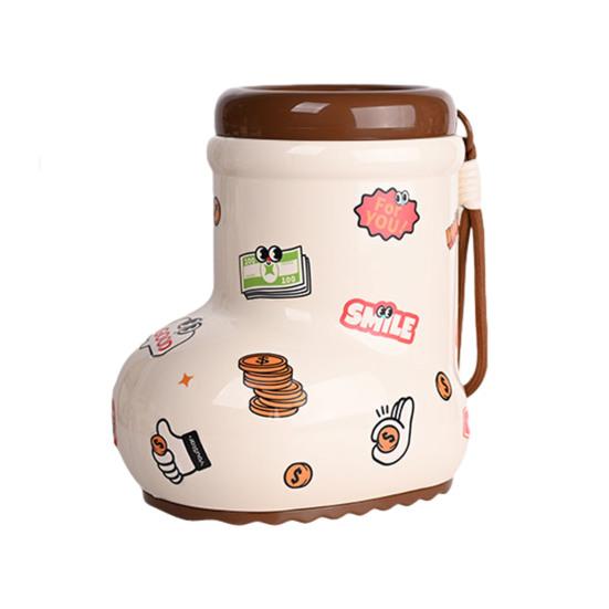Cartoon Boot Piggy Bank Sticker Coin Toddlers Boys Girls Cash Container with DIY Money Saving Box