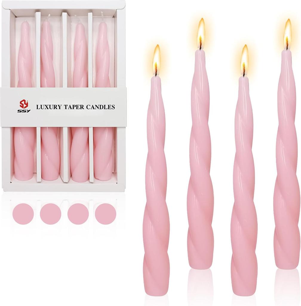 Spiral Taper Candle Short Candlesticks,4pcs Pink Tapered Candles Blend Twist Candles for Home Décor Weddings Festive Gifts