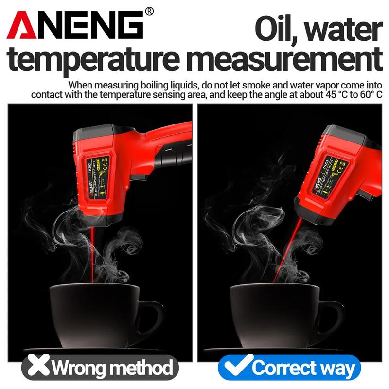 Infrared Thermometer -50~600℃ Digital Temperature Meter Non-contact Pyrometer Tester IR Hygrometer Industrial Tool ANENG TH203
