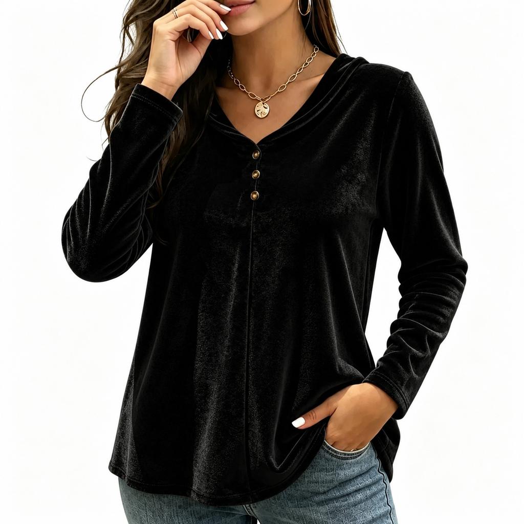 Women's V-Neck Velvet Long Sleeve Jacket for Casual Everyday Wear