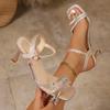 Stiletto Sandals Women's Summer New Square Toe Open Toe Thin Strap Rivet Floret Anti-slip Wear-resistant High Heels