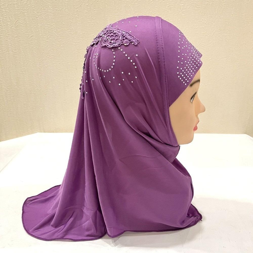 Lace Rhinestone Decor Kids Hijab Breathable Headscarf Charming Head Wrap  Casual