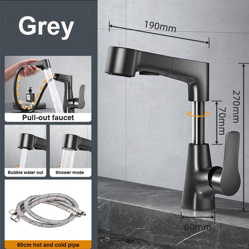 Black/Silver/White Pull Down Bathroom Faucet, 360° Swivel Spout with Dual Spray Modes, Heavy Duty Brass G1/2 Connection