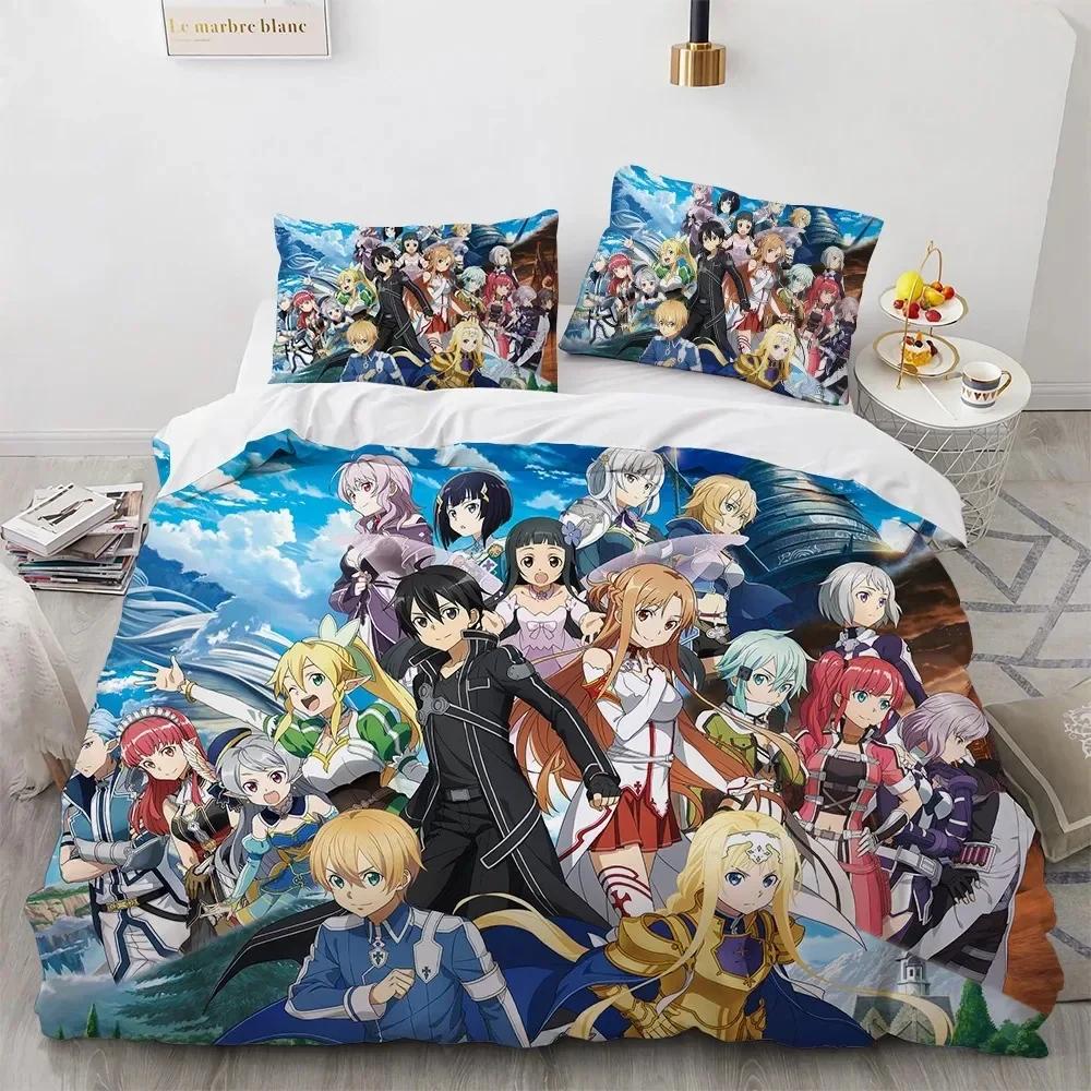Sword Art Online Bedding Set Printed Bed Set With Pillowcase Duvet Cover Soft Single Double Queen Super King Size Adults Kids