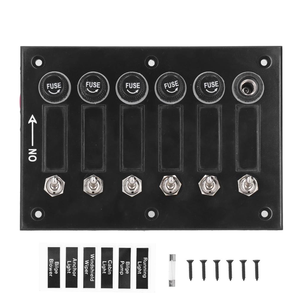 6 Toggle Push Switch Panel for Running Light Bilge Pump Windshield Wiper Bilge Blower DC 12V/24V