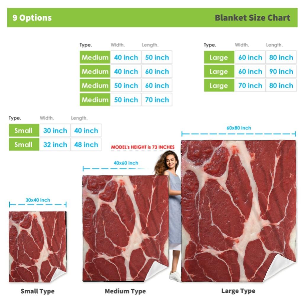 Five-Flavor Pork Pattern Blanket - Plush 280GSM Flannel All-Season Soft Warm Throw, Red Meat Texture Design with Fat Marbling -