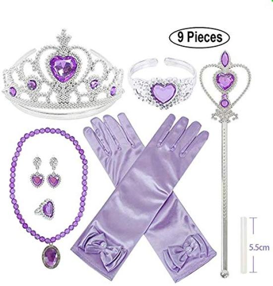 Bethany Home Princess Accessories Kids' Costume Set, 9-Piece Set, DIY Crafts for Princess Transformation, Sparkling Heart Tiara, Magic Wand, Gloves,