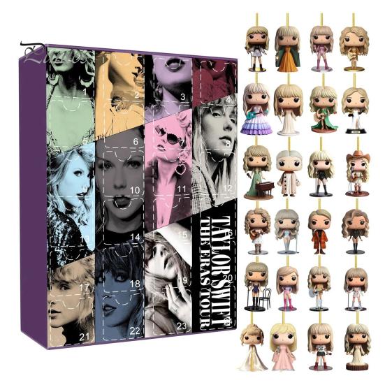 Vánoční adventní kalendář 2024 24 dní Kreslené akrylové figurky Ozdobná sada Vánoční odpočítávací kalendář pro milovníky hudby