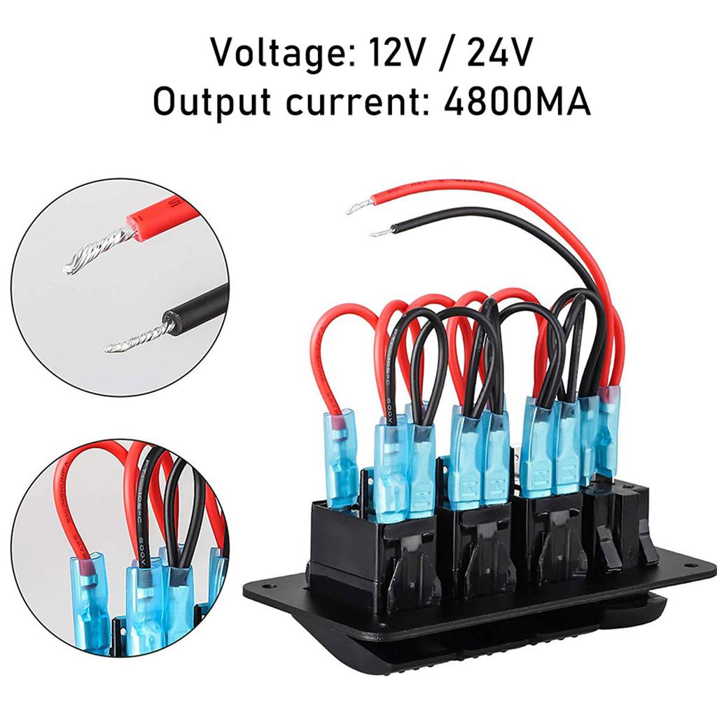 3 Gang Toggle Switch Panel 12V 24V Waterproof Rocker Switch Panel with Double USB Charger Port LED Lighted Protected Control Car