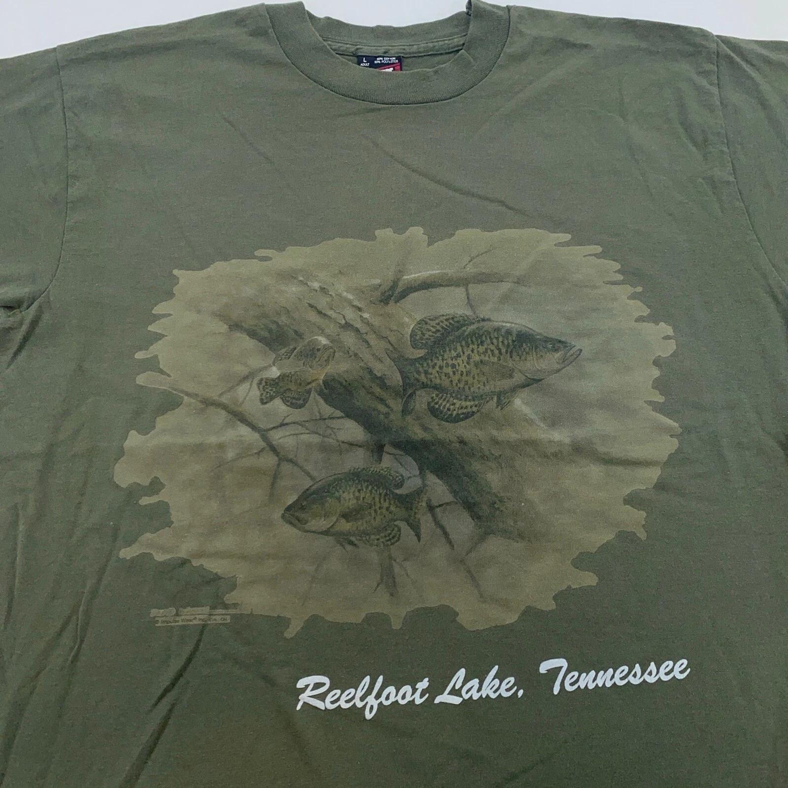 винтажная футболка 90-х REELFOOT LAKE TENNESSEE FIGHING MEDIUM/LARGE болото мягкая тонкая M