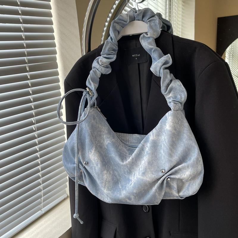 

Модные плиссированные сумки с ручками для женщин, сумки из искусственной кожи с облаками, сумка для отдыха подмышками, сумки на плечо для покупок, сумка с клецками, женские сумки синий
