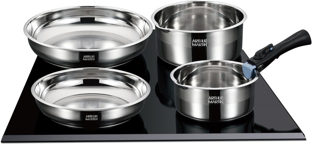 Batterie de cuisine - induction - ARTHUR MARTIN - AM0006 - acier inoxydable 18/10 - 10 pièces - poignée amovible