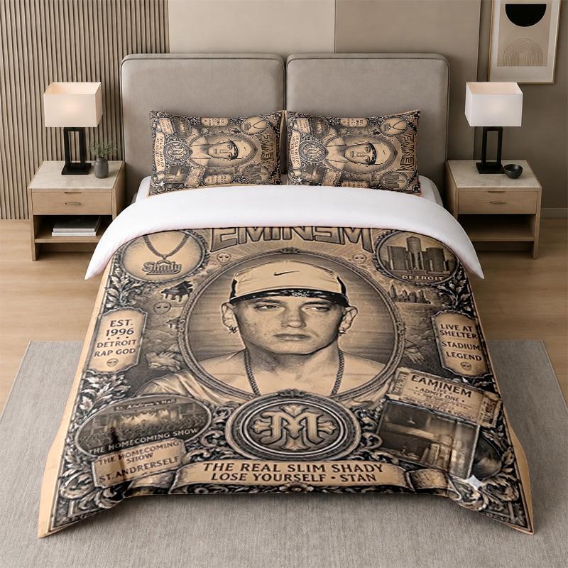 3Pcs Bed Set,Eminem 1 Duvet Cover and 2 Pillowcases, Printed Bedding Decor For Guest Room