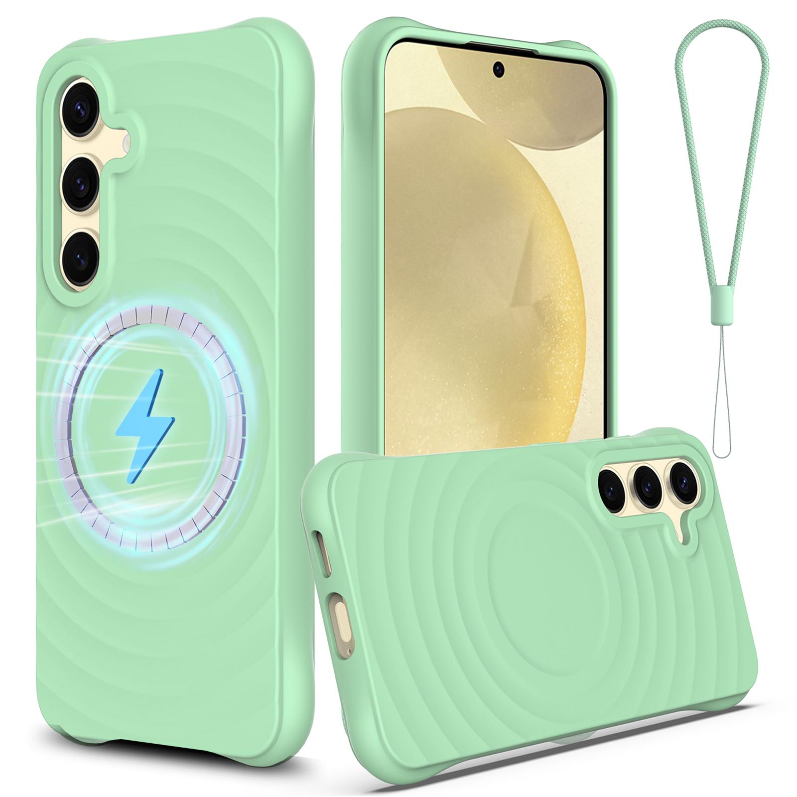 

For Samsung Galaxy S25 Magnetic Case Ripple Texture Liquid Silicone Protective Cover with Strap B