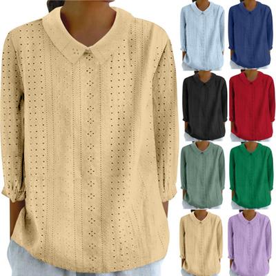 Chemise d'automne pour femme, chemise décontractée à revers ample, haut pur, couleur unie, décontractée, sept manches, chemise respirante pour femme