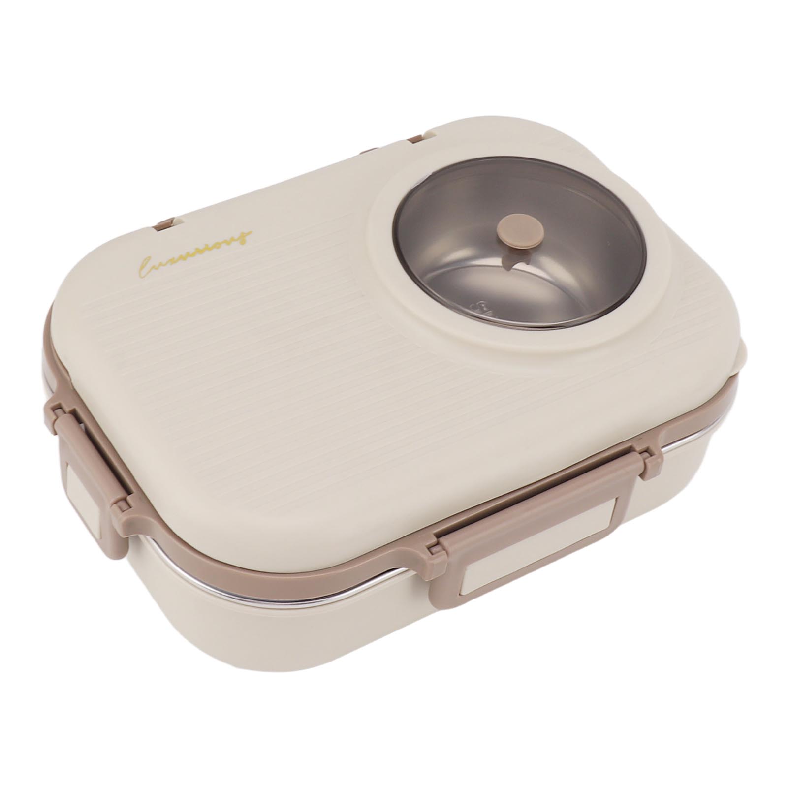 

Ланч-бокс из нержавеющей стали с миской для супа, ложкой, палочками для еды, бежевый, герметичный, портативный, бенто-ланч-бокс