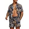 Men's New Hawaiian Short-Sleeved Shirt Shorts Set Summer Daily Travel Shirt Beach Casual Drawstring Shorts Jungle Print Set
