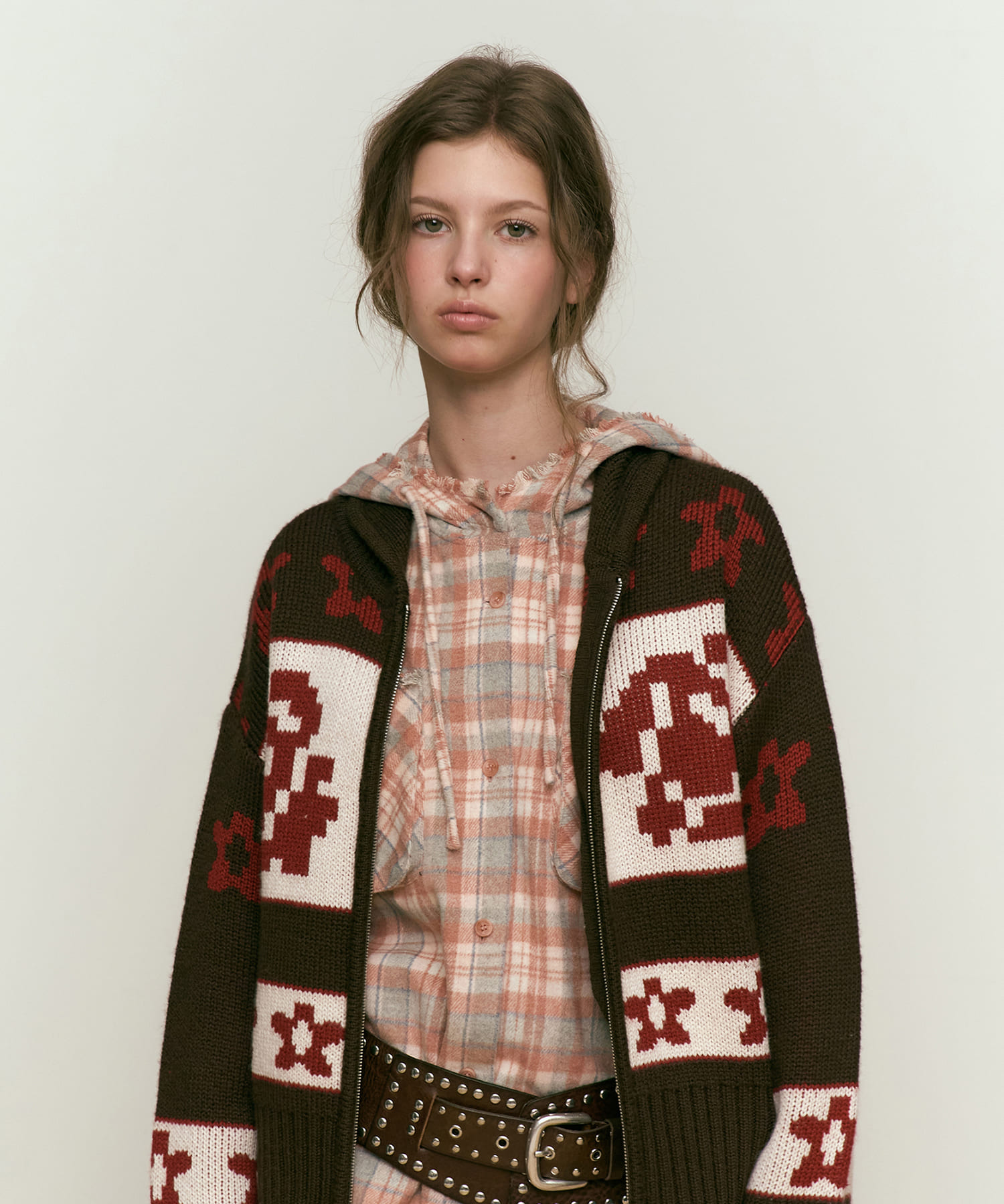 Kirsh Wool Cowichan Knit Zip-Up [Brown] 1