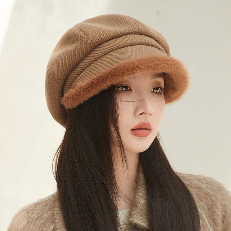 Plush Warm Plush Beret Women's New Autumn and Winter Octagonal Hat Thickened Fashion Women's Hat Bucket Hat