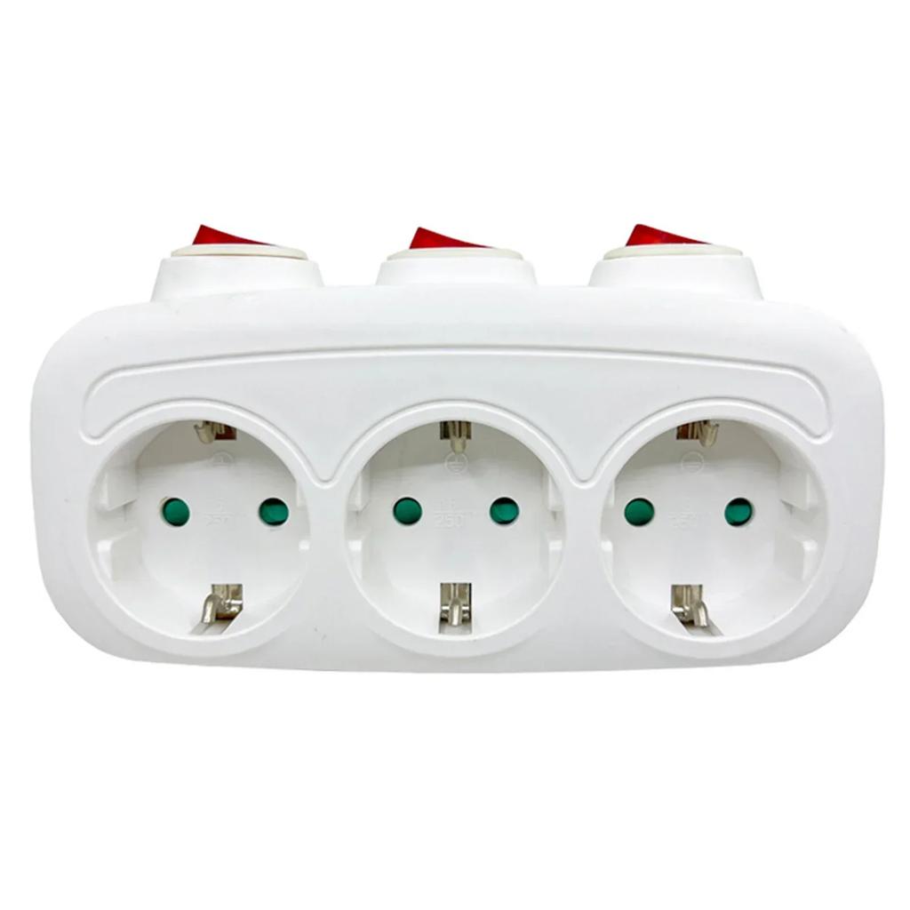 1 ks Evropská standardní zásuvka Převodník 16A/250V na 3 16A/250V 3-portový EU Napájecí adaptér s individuálními vypínači Příslušenství