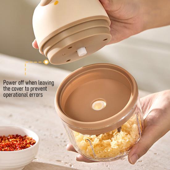 Electric Garlic Chopper with Stainless Steel Blades Mini Food Processor for Mincing Purees Portable Kitchen Gadget for Home Camping Travel