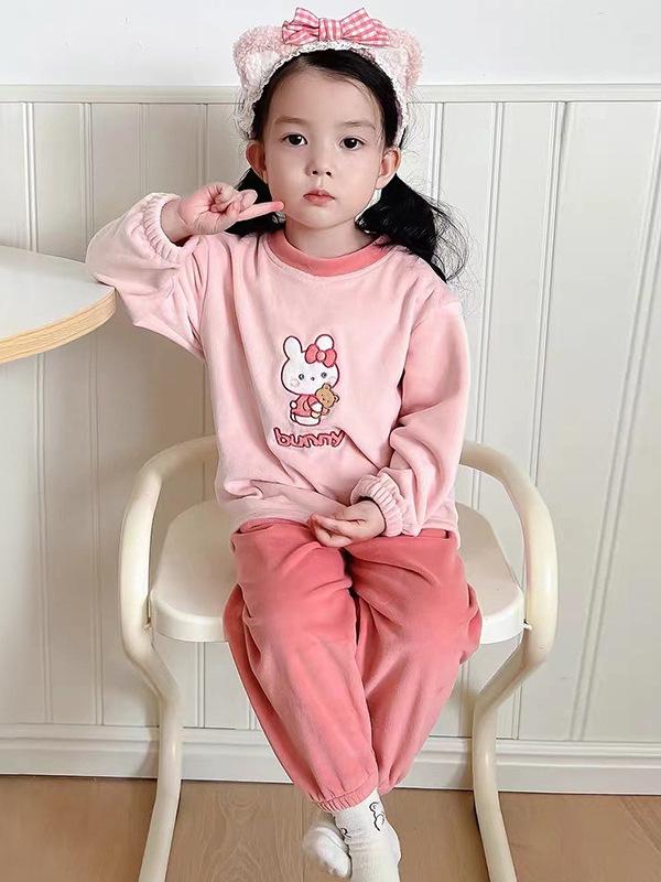 Kids' Wool Plush Pajamas Set - Warm Autumn/Winter Coral Fleece Sleepwear for Boys and Girls