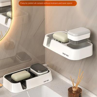 Drainable Soap Box Wall Mounted Soap Container Tray Soap Dish Bathroom Kitchen Sink Organizer