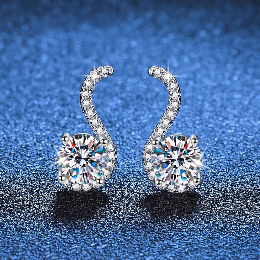 S925 Sterling Silver Moissanite S-shaped Stud Earrings - Light Luxury European & American Style for Women