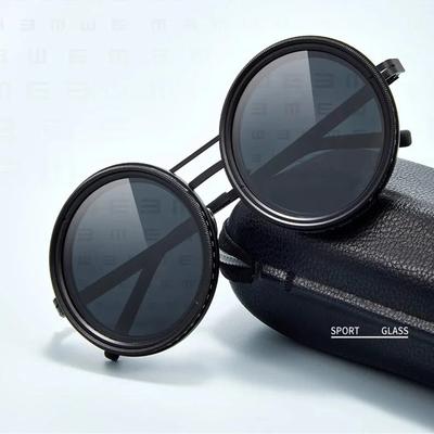 Handmade ND9 Adjustable Dimming Sunglasses Retro Punk Round Men's Outdoor Fishing UV400 Polarized Driving Sunglasses for Women