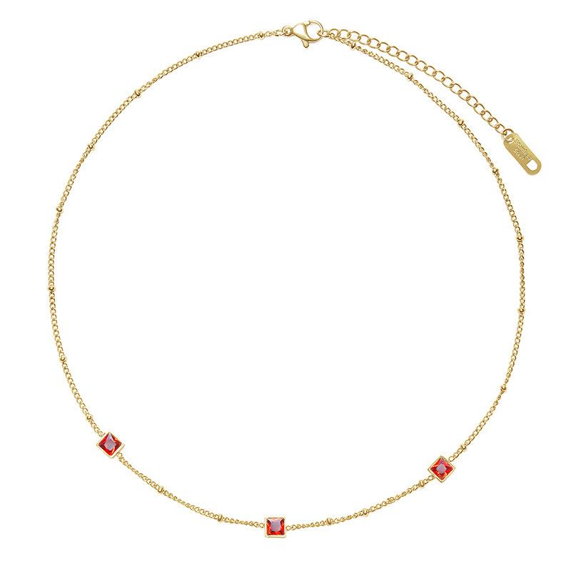 XL442 18K Gold Plated Stainless Steel Necklaces, Red Cubic Enamel Pendant Necklaces, Hypoallergenic Dainty Jewelry for Women