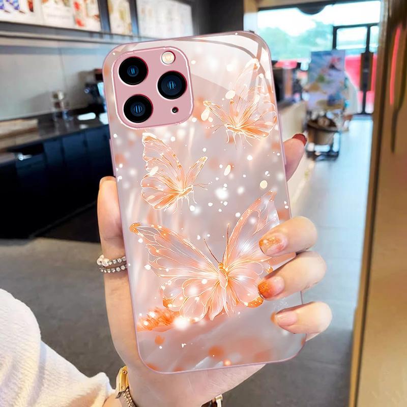 Tempered Glass Phone Case For iPhone 14 13 12 11 15 Pro Max Plus Mini X XS Max XR 7 8 6 6s Plus Hard PC Shockproof Back Bumper