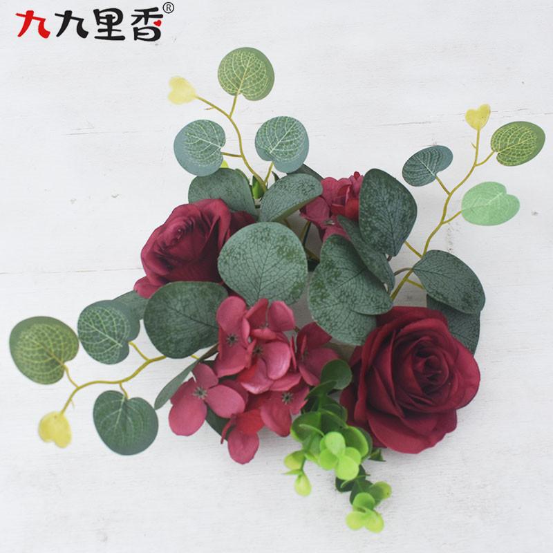 

American Spring Simulation Wreath Candle Ring Eucalyptus Wreath Valentine S Day Manta Rose Candlestick Wreath