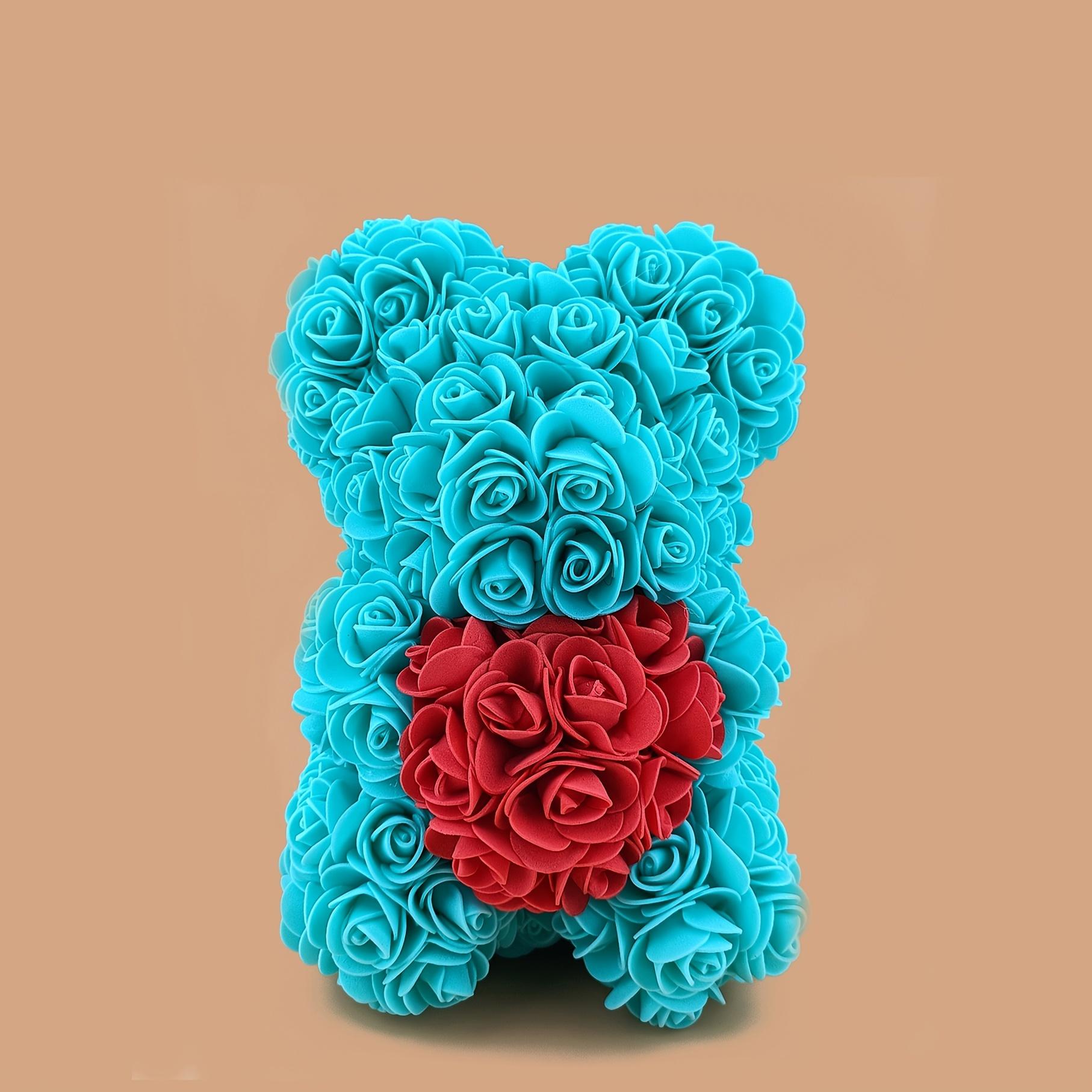 Ours en Rose Fleurs Artificielles en Mousse, Le Cadeau Parfait pour la Saint-Valentin, la Fête des Mères, les Anniversaires, les Mariages, les Anniversaires et la Décoration de Maison. du lac bleu