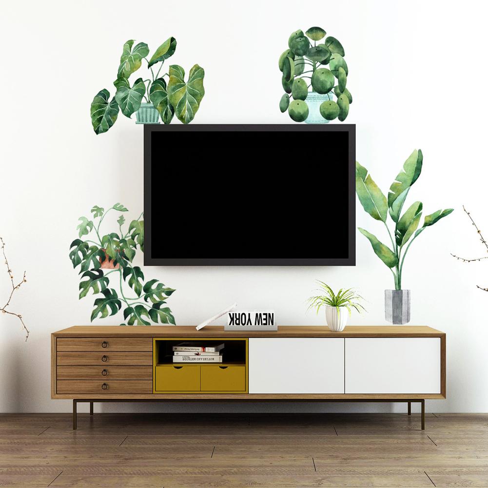 Green Potted Plant Wall Sticker Removable Wall Decal for Bedroom Living Room Background Decor
