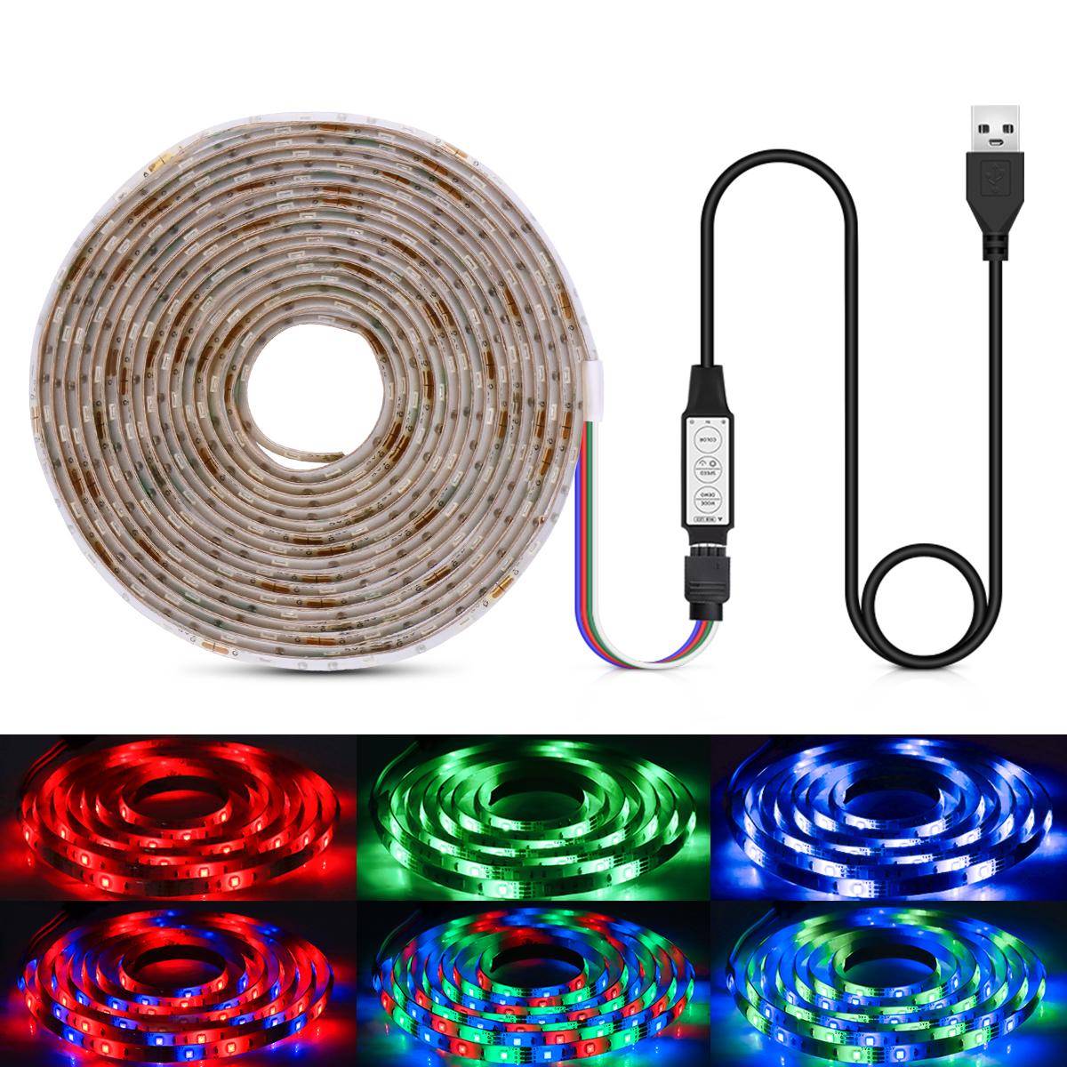 

Водонепроницаемая светодиодная лента USB 5 В, меняющая цвет, 2835 RGB, светодиодная лента для телевизора, гибкая лампа, лента для подсветки игровой комнаты, декор 200CM