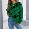 Women's Casual Striped Round Neck  Long Sleeve Pullover Sweater