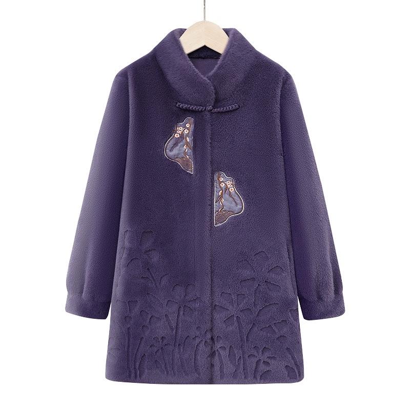 Eleganter Kunstmink-Samtmantel für Damen – Mittellanger Winterstil für reife Damen