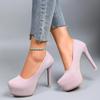 Round Toe Solid Color Pumps Super High Heel Thin Heels 2024 High Quality Women's Shoes Slip-on Spring/Autumn Platform Pumps