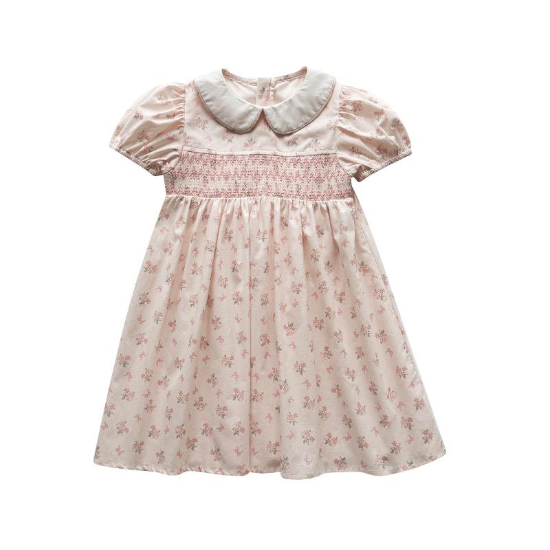 Girls Summer Floral Dress Peter Pan Collar Puff Sleeve Kids Princess Party Dress Casual Cute Sundress