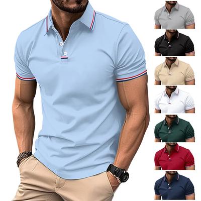 Nueva Llegada Polo Casual para Hombre Cuello Patchwork con Ribete Acanalado Abotonadura Delantera Negocios Color Sólido Versátil Camiseta