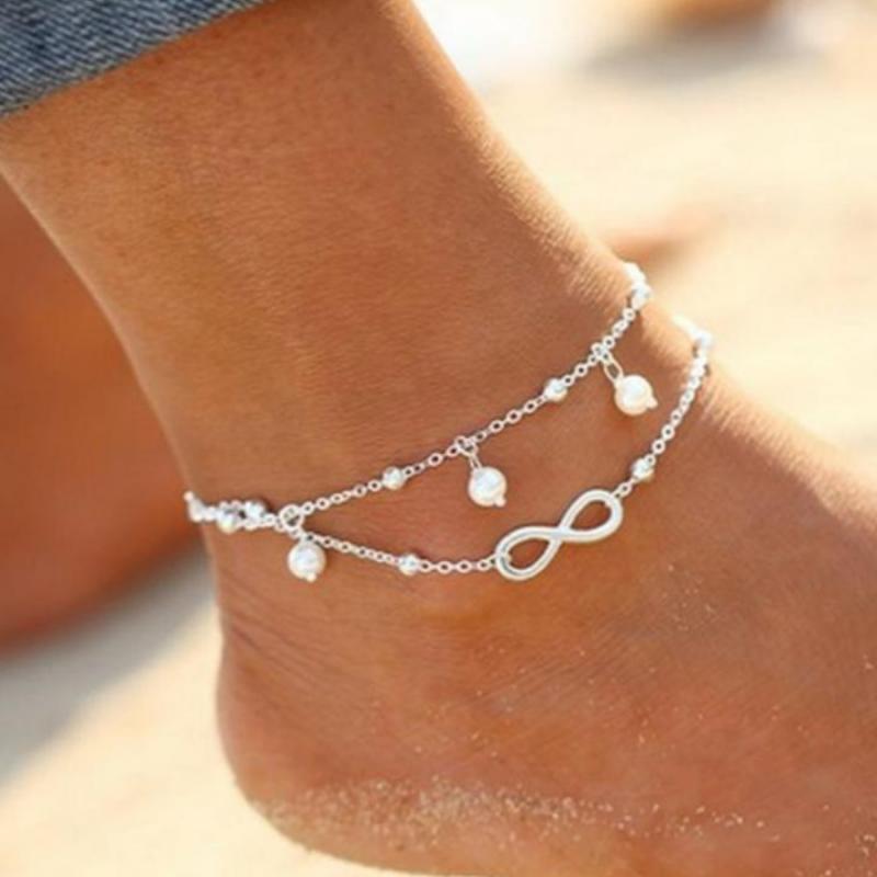 Boho Silver Plated Shiny Chains Anklet for Women Girls Friendship Beach Foot Jewelry Leg Bracelet Barefoot Tobillera De Prata