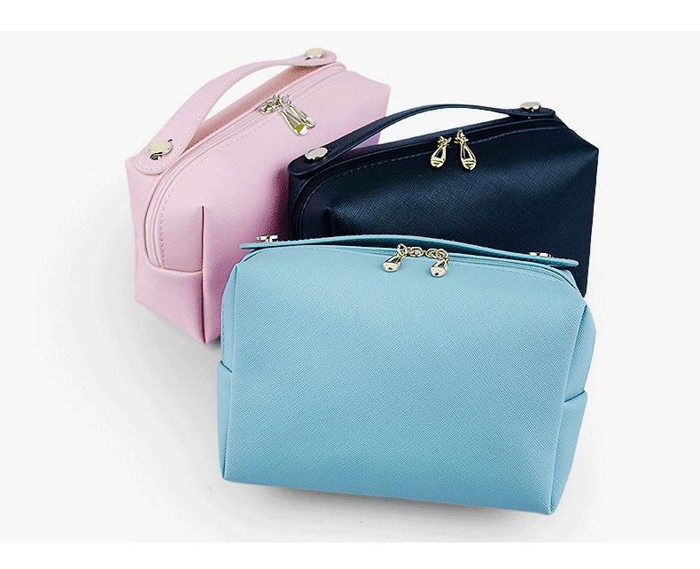 Cosmetic Bag Women Popular Product Pu Hand-Held Portable Square Waterproof Zipper Cute Travel Makeup Skincare Bag
