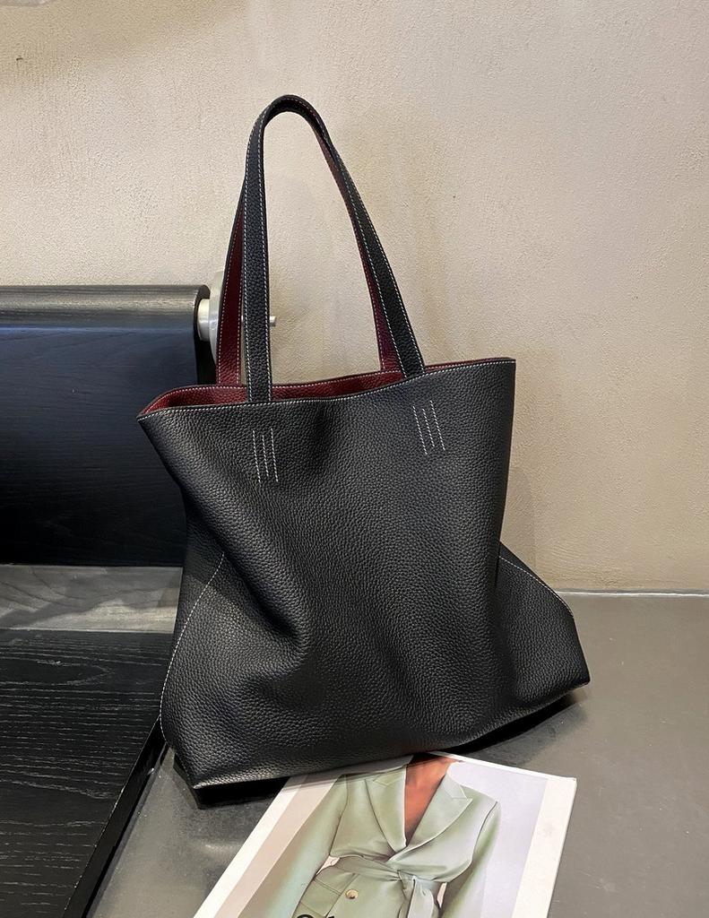 New Double-sided TC Leather Tote Women's Bag, Easy To Knead, Large Capacity Commuting European and American Style Versatile Bag
