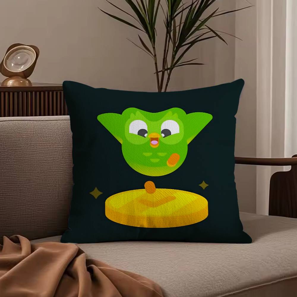 Cute D-Duolingos Pillow Case Anti-dustmite Pillowcase Invisible zipper silky short plush Sofa cushion cover