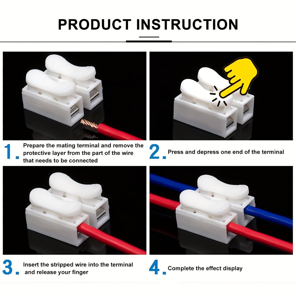 10Pcs/20Pcs/30Pcs Quick Connect Cable Connectors | Industrial Electrical Connection Terminal 2-Pin Push-In Type Spring Clamp White Steel Contact