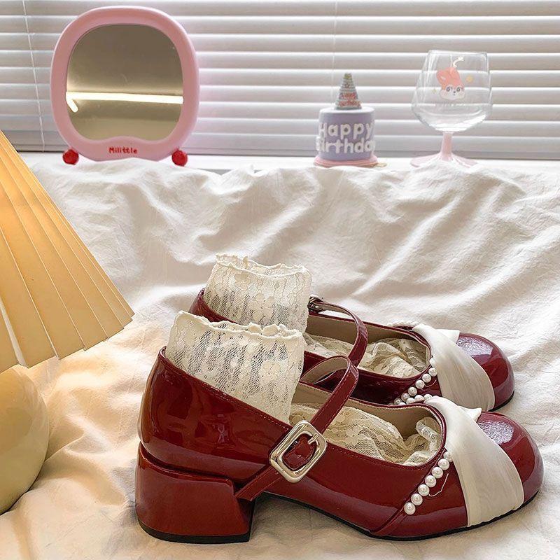 Beautiful silver Mary Jane high heels women's 2025 autumn new ballet temperament thick heel with skirt jk single shoes