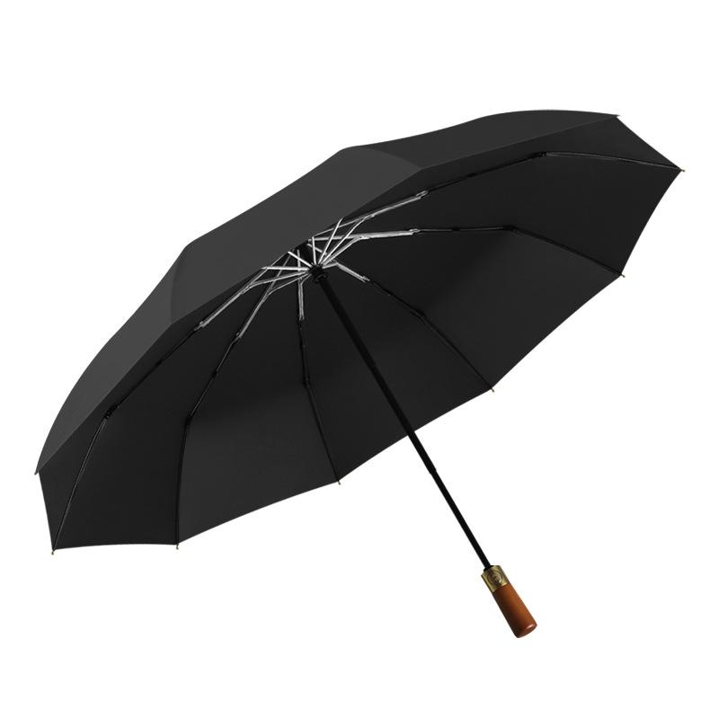 Three-fold Automatic Double Umbrella, Solid Wood Handle, Aluminum Alloy Skeleton, Vinyl Fabric, Folding Sun Umbrella Can Be Brushed.