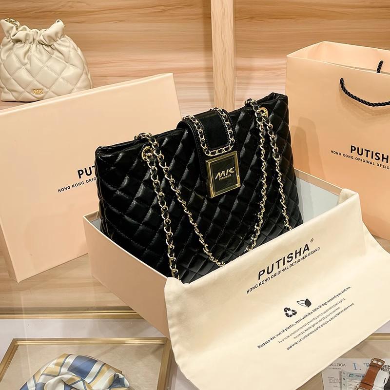 Äkta Läder Diamantrutigt Kedjeväska för Damers Sommar Ny Trendig Väska, Handväska med Stor Kapacitet, Axelväska, Stor Väska